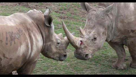 Two White Rhinoceros Locking Horns Stock Footage 337170082