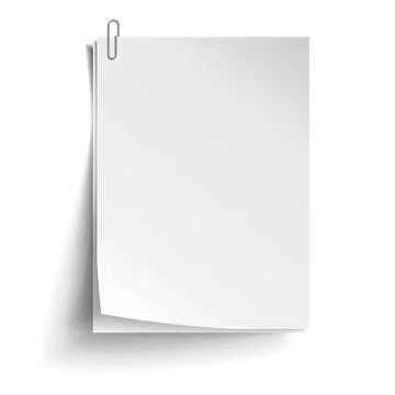 Two white sheets of paper with metal paper clip. Metal paper clip Stock Illustration