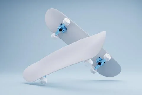 Two white skateboards, studio backdrop,  minimal design, product mockup Stock Illustration