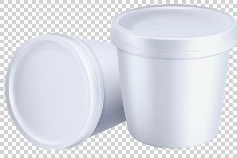 Two white styrofoam cups with lids for takeout food Stock Illustration