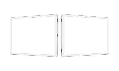Two White Tablet Computers Mockups with Horizontal Blank Screens Stock Illustration