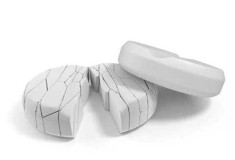 Two white tablets one broken isolated 3d illustration Stock Illustration