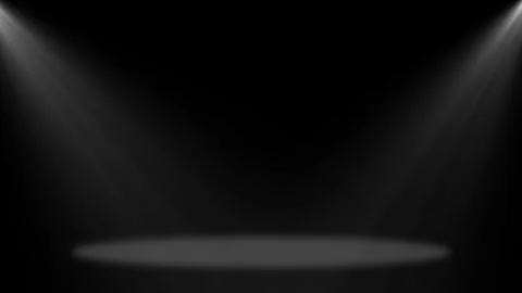 Two White Top Corner Spot Bright Light on Studio Stage Animation on Black Stock Footage 301587804