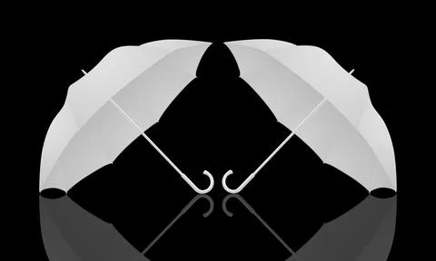Two white umbrellas on a dark background. Winter time Stock Photos