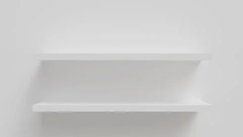 Two white wall shelves in the interior on a white background as a template .. Illustrazione stock