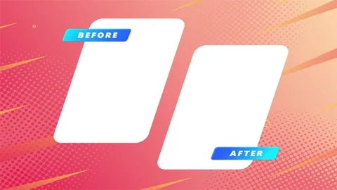 Two white windows with before and after captions on an orange animated backg Stock Footage 256324954