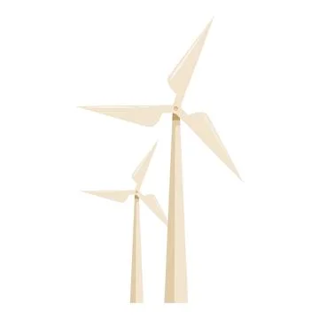 Two wind turbines generating clean energy on white background Stock Illustration