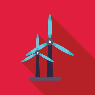 Two wind turbines generating clean energy on red background Stock Illustration
