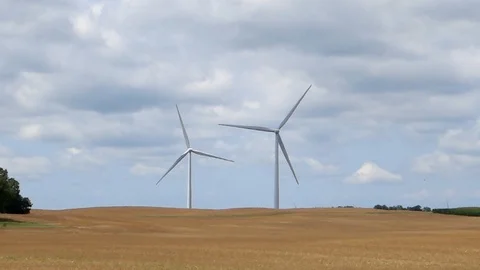 Two Wind Turbines Generating Electricity At Strathroy Ontario Canada 動画素材 93368189