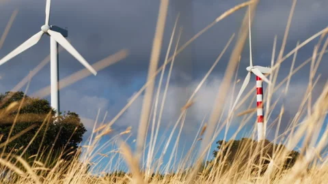 Two Wind Turbines Immersed In The Natural Landscape Stock Footage 278675877