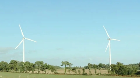 Two Windmill turbines. Clean wind energy. Stock Footage 32187750