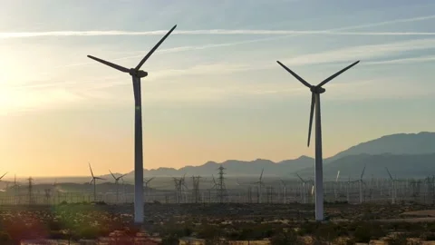 Two Windmills in and Power lines. 스톡 동영상 147459080