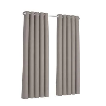 Two Window Gray Curtains Hanging on the Rail. 3d Rendering Illustrazione stock