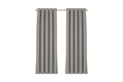 Two Window Gray Curtains Hanging on the Rail. 3d Rendering Stock Illustration