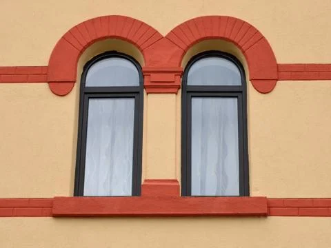 Two window wall with red and yellow. Stock Photos