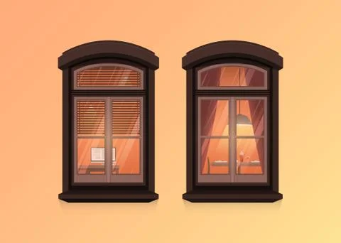 Two windows frames view on house wall Stock Illustration