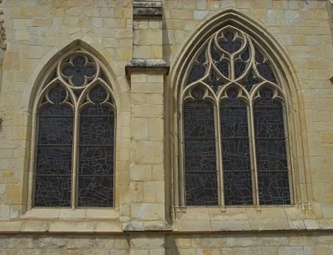 Two windows in gothic style at catholic cathedral Stock Photos