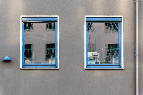 Two windows on a gray background. Stock Photos