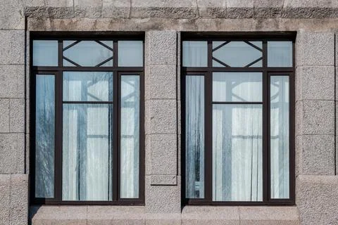 Two windows on a gray background. Stock Photos