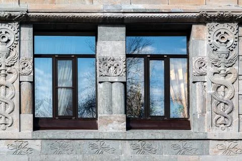 Two windows on a gray background. Stock Photos