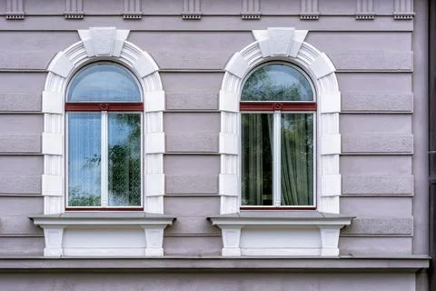 Two windows on gray. Stock Photos