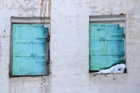 Two windows in medieval convent Stock Photos