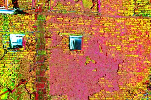 Two windows in the old brick walls, old masonry. brick background. 스톡 사진