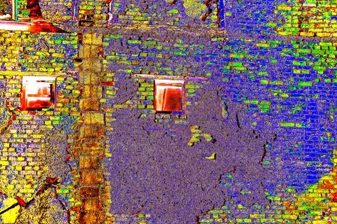 Two windows in the old brick walls, old masonry. brick background. 스톡 사진