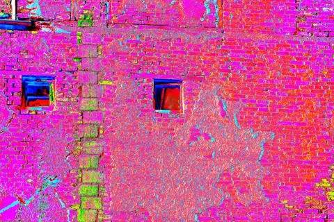 Two windows in the old brick walls, old masonry. brick background. 스톡 사진