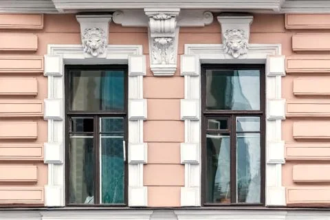 Two windows on the pink. Stock Photos