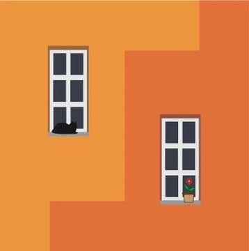 Two windows on a wall Stock Illustration