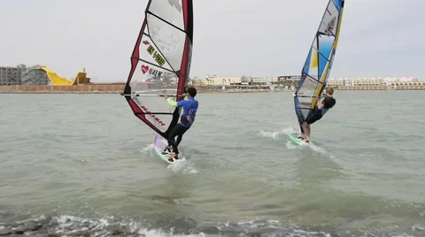 Two windsurfer starting Stock Footage 58573684