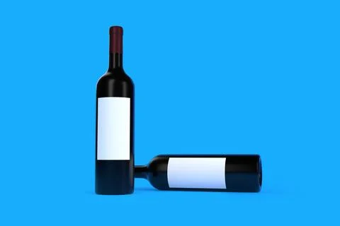 Two wine bottles with white label on blue background Stock Illustration