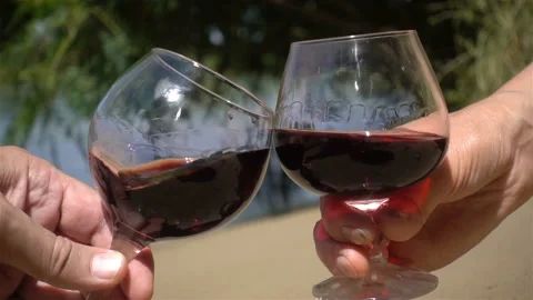 Two wine glasses and clink glasses in slow motion Stock Footage 139837964