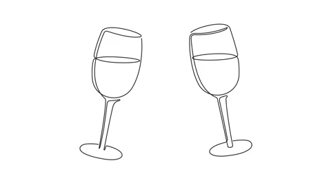Two wine glasses clink, continuous black one line drawing illustration animated  Stock Footage 294719048