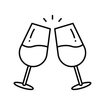 Two Wine Glasses Clinking in Toast Celebration Line Art Illustration Stock Illustration