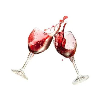 Two Wine Glasses Clinking Together in a splashy Toast Stock Photos