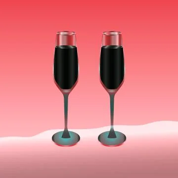 Two wine glasses filled with red drink on red Stock Illustration