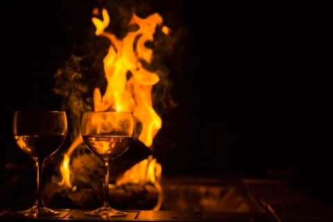 Two Wine Glasses Fire Foto stock