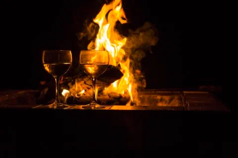 Two Wine Glasses Fire Stock Photos