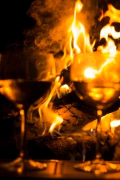 Two Wine Glasses Fire Stock Photos