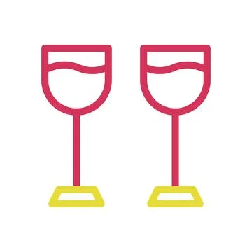 Two wine glasses icon. Concept of celebration, toast, and romantic dinner. Stock Illustration