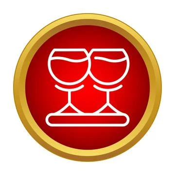Two wine glasses icon in red gold circle Ilustração Stock