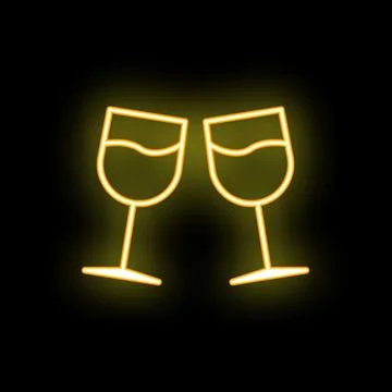 Two wine glasses making a toast with neon light effect Stock Illustration