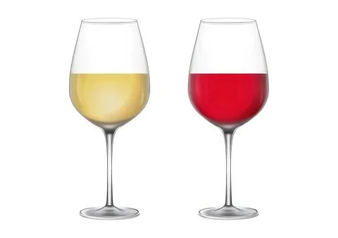 Two wine glasses with white and red wine on plain background Stock Illustration