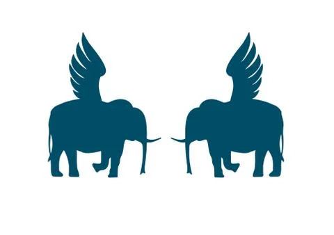 Two winged elephants. Hand drawn  illustration isolated on white, logo, t-shi Stock Illustration