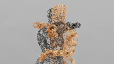 Two wireframe female figures hug each other. Stock Footage 119485066