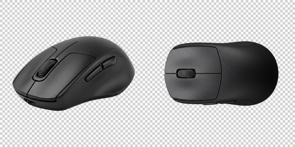 Two wireless computer mice on transparent background, sleek design for mode.. Stock Photos
