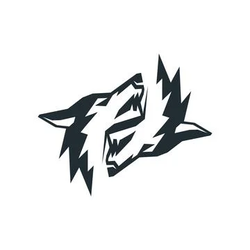 Two wolf heads that complement each other. Vector symbol. Stock Illustration