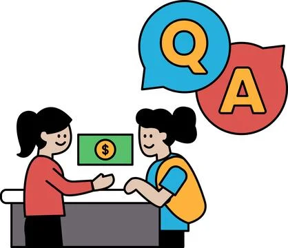 Two women are talking to each other at a desk Illustration